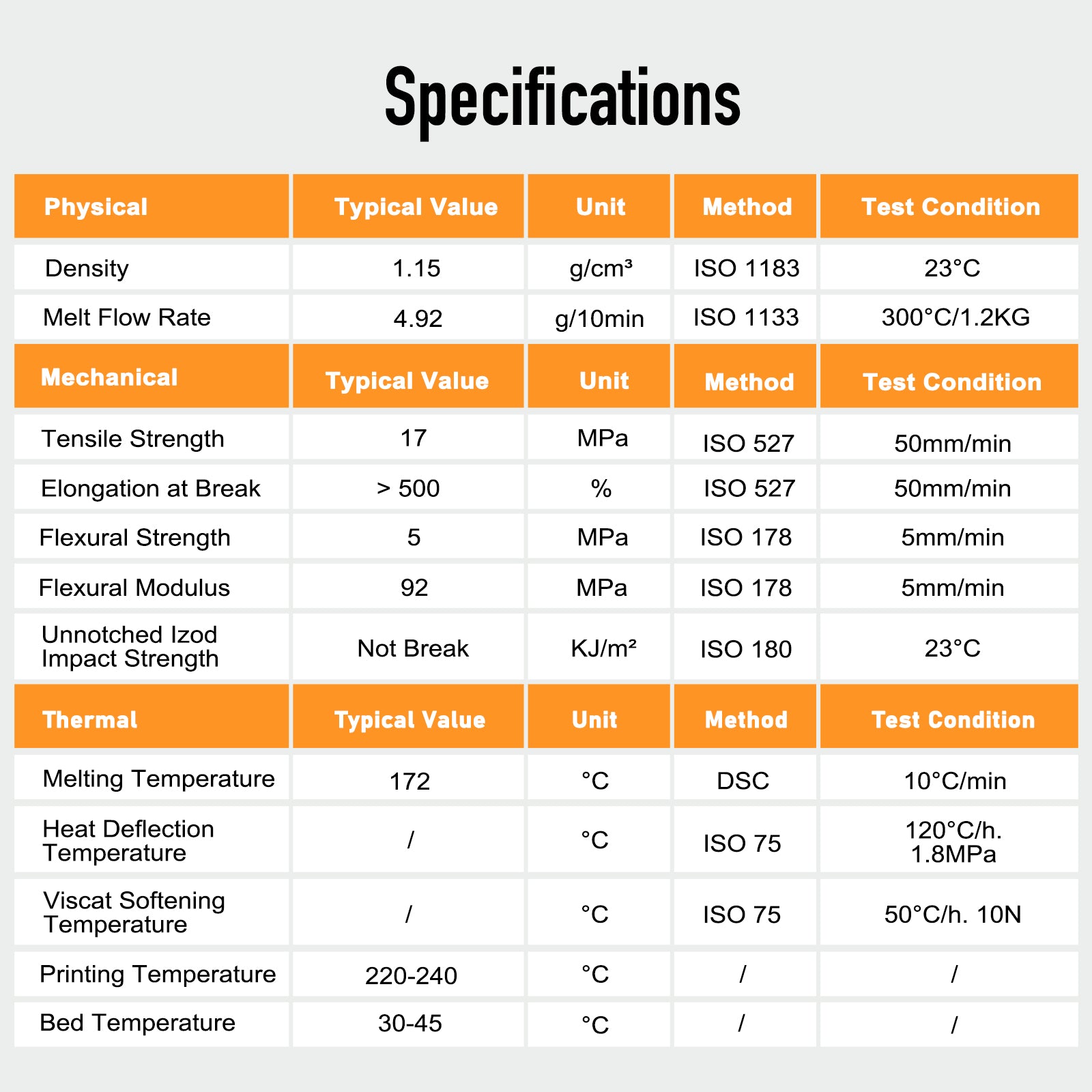 Flexible PLA Light Orange